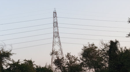 high voltage post at sunset.High-voltage tower sky background.