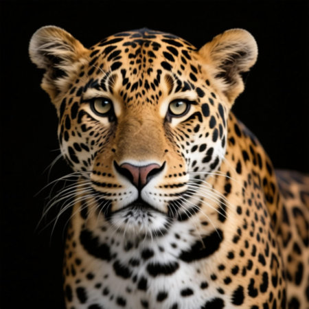 Leopard portrait on a black background, Panthera onca.の素材