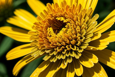 yellow daisy flower close-up with water drops on petalsの素材