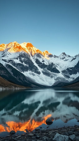 Mountain lake at sunrise with reflection of Mount Cook, New Zealandの素材