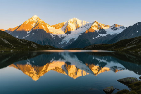 Mountains reflected in the lake at sunrise, Cordillera Blanca, Peruの素材