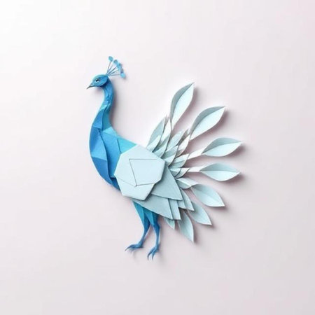 Origami paper bird with envelope isolated on white background. Minimal creative concept.の素材
