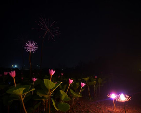 pink lotus flower in the pond at night,Thailandの素材