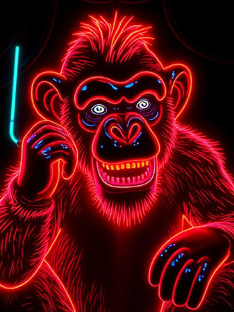 Gorilla on the phone in neon light. 3d renderingの素材