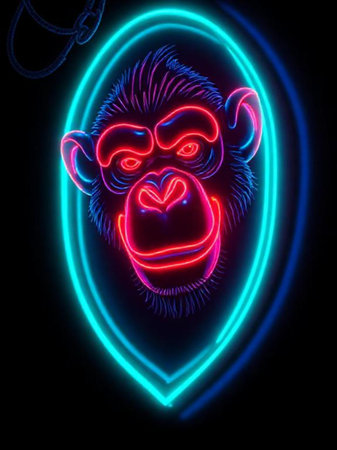 Neon sign of a monkey on a black background. Vector illustration.の素材