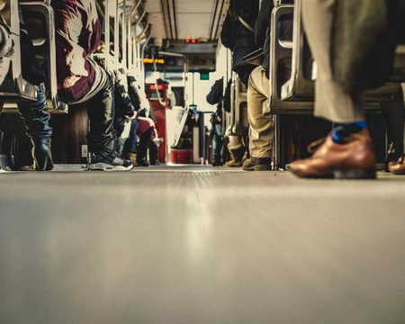 People in a subway car. People in a public transport. Public transport.の素材