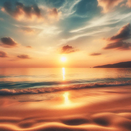 Beautiful sunset over the sea. Colorful sunset over the sea.の素材