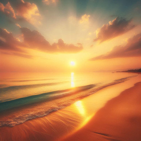 Beautiful sunset over the sea. Colorful sunset on the beach.の素材