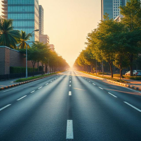 Asphalt road in the city at sunset,shanghai china.の素材