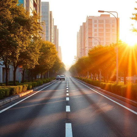 road in the city at sunset,shanghai china.の素材