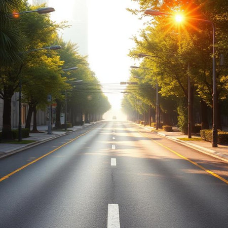 empty asphalt road at sunset,shanghai,china.の素材