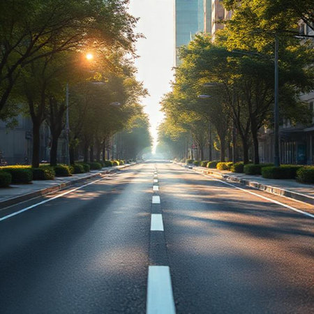 Empty asphalt road in the city at sunset,shanghai china.の素材