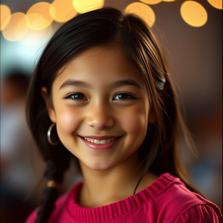 Portrait of a cute little asian girl smiling at the cameraの素材