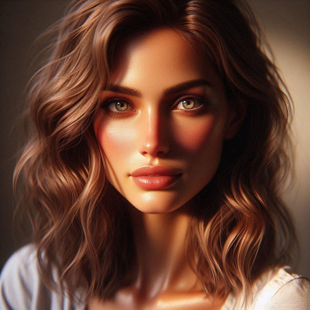 Beautiful woman with long wavy hair. Portrait of a beautiful young woman with makeup.の素材