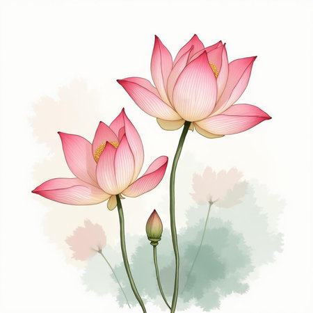 Lotus flower isolated on white background. Watercolor painting. Vector illustration.の素材