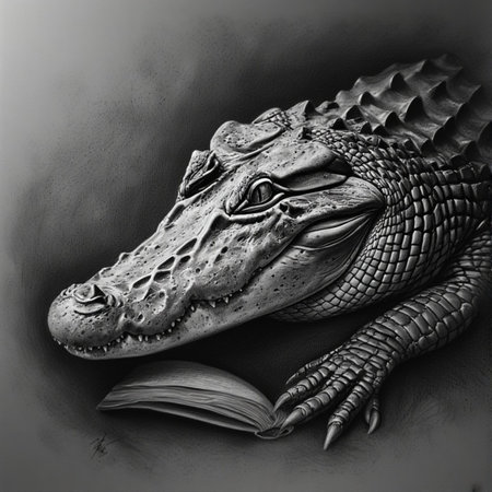 Black and white crocodile on a black background. 3d illustrationの素材