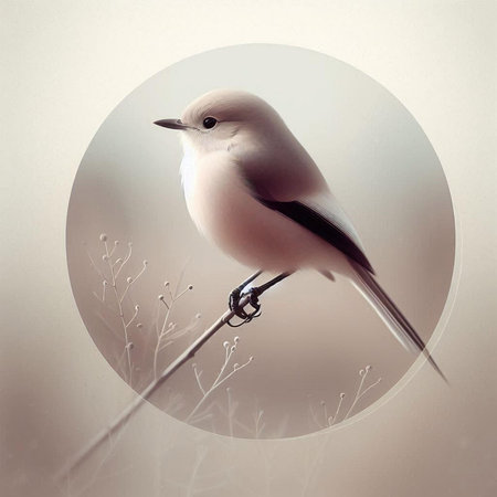Digital painting of a bird sitting on a branch with a white backgroundの素材