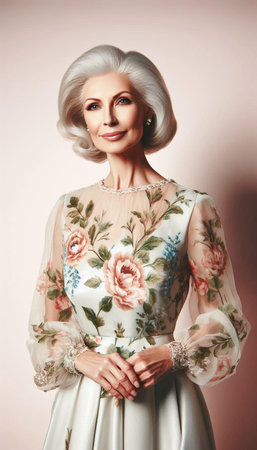 Portrait of a beautiful blonde woman with short hair in a vintage dressの素材