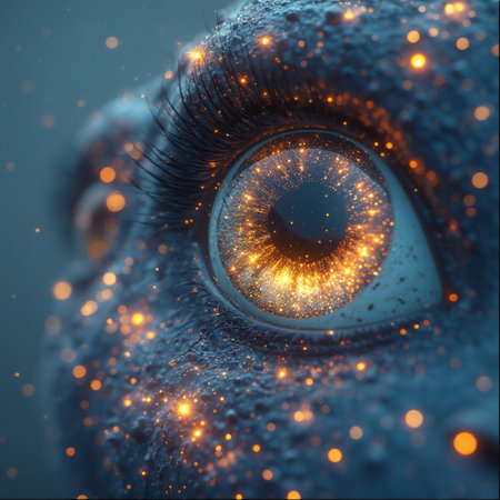 Close up of human eye with glowing iris. 3D renderingの素材