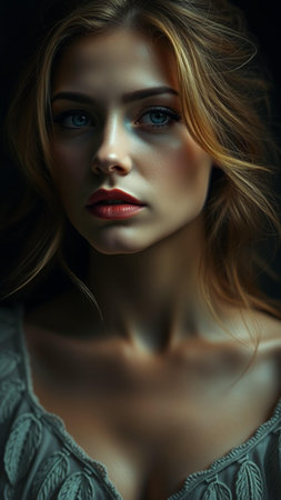 Portrait of a beautiful young woman with evening make-up.の素材