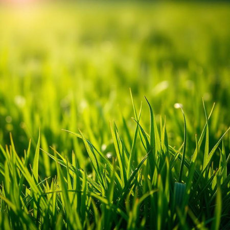 Green grass in the morning light. Natural background. Close-up.の素材