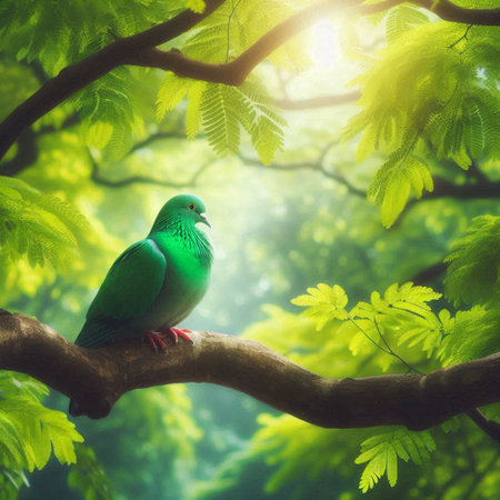 Pigeon on the tree in the forest. Nature background.の素材
