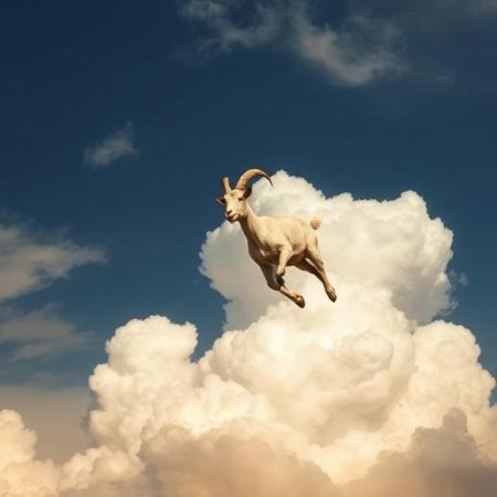 Goat jumping in the clouds. Conceptual image of freedom.の素材