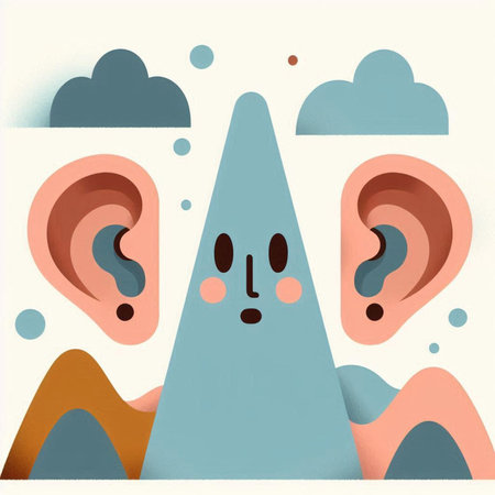 illustration of cute human face with eyes and ears in paper art styleの素材