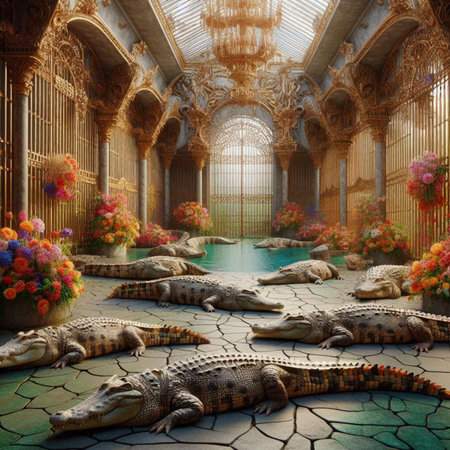 Crocodile in the interior of the palace. 3d renderの素材