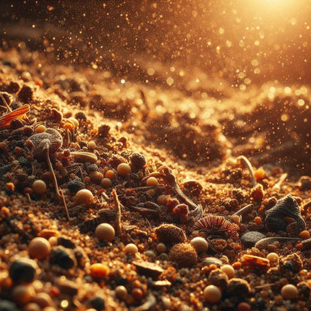 Falling seeds on the ground. Shallow depth of field.の素材