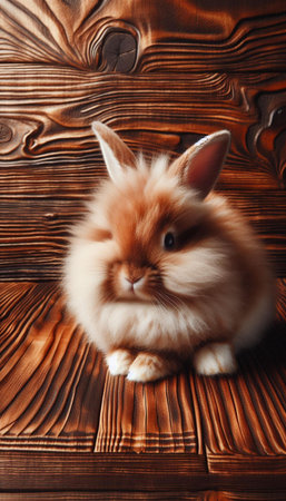 Cute little bunny on wooden background, closeup. Easter holidayの素材