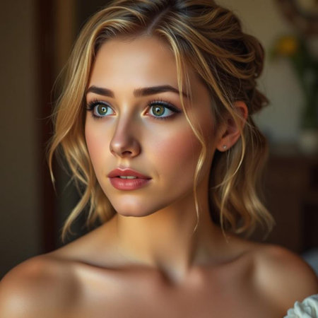 Portrait of a beautiful young woman with makeup and blond hair.の素材