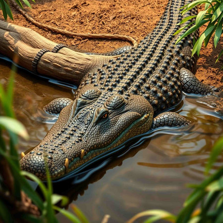 Crocodile in a pond in a zoo in Thailand.の素材