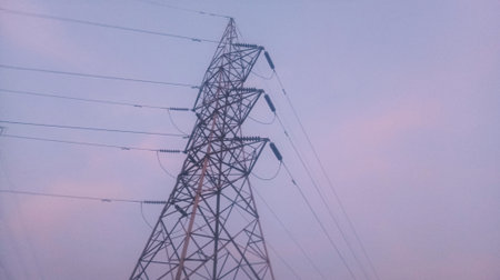 high voltage post High-voltage tower sky background.High-voltage tower sky background.の写真素材