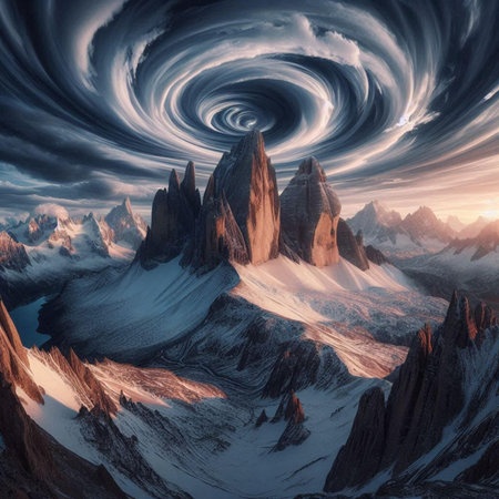 Fantasy alien planet. Mountain and sky. 3D illustration.の素材