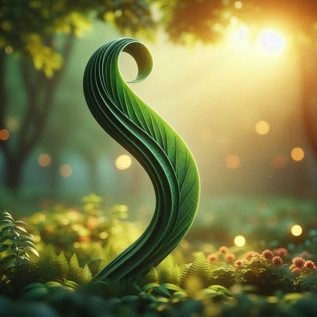 Green leaf in the garden. 3d render. Nature concept.の素材