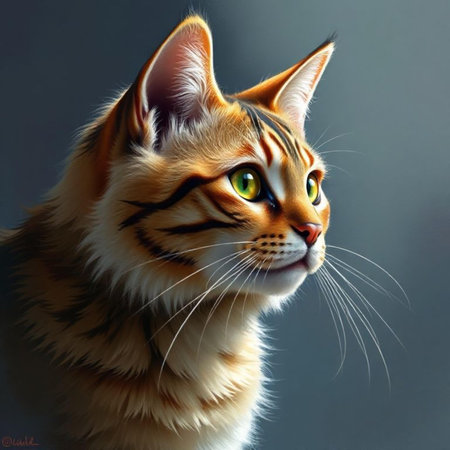 Portrait of a purebred bengal cat on a gray backgroundの素材