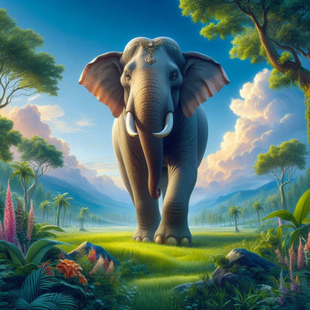 Elephant in the jungle - 3d render illustration for your designの素材