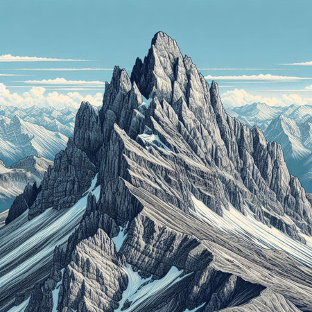 Mountains in the clouds. 3D rendering. Computer digital drawing.の素材