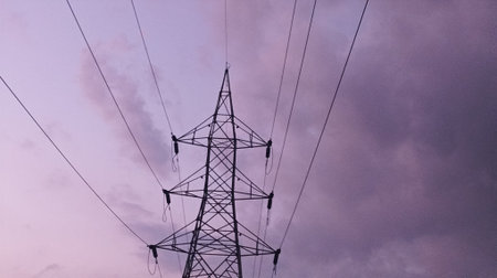 High voltage post.High-voltage tower sky background.High-voltage tower sky background.の写真素材