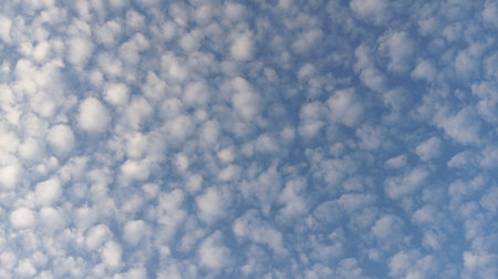 Blue sky background with tiny clouds. Cumulus white clouds in the blue sky.