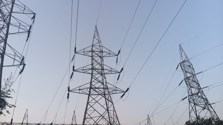 high voltage post High-voltage tower sky background.High-voltage tower sky background.