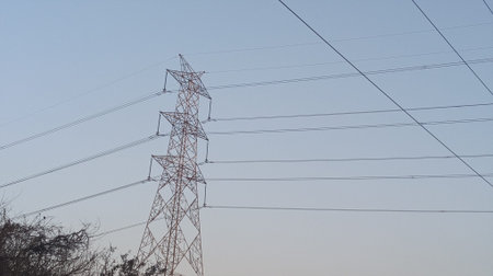 high voltage post.High-voltage tower in the sky.