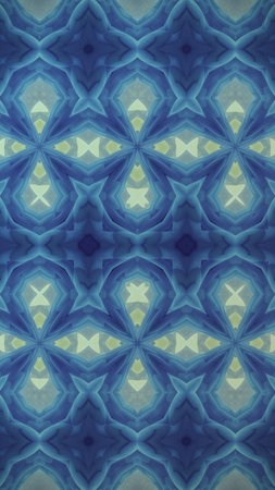 Blue and white seamless pattern. Abstract kaleidoscope fabric design texture
