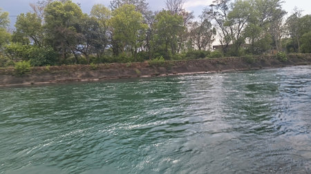 Panoramic view of the Rhine river in Rhineland Palatinate, Germany