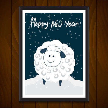New Year poster with Cartoon Sheep. Symbol of 2015 year.のイラスト素材