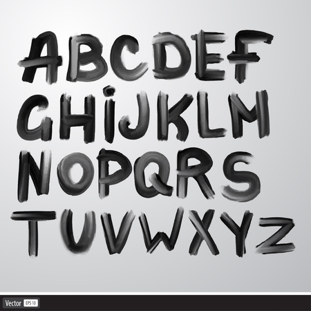 Vector Handwritten Black Watercolor Alphabet.のイラスト素材