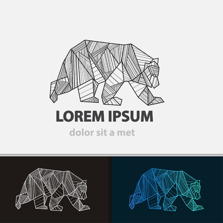 Creative stylized icon bear. Vector idea ferocious beast. Triangle shape with lines.のイラスト素材
