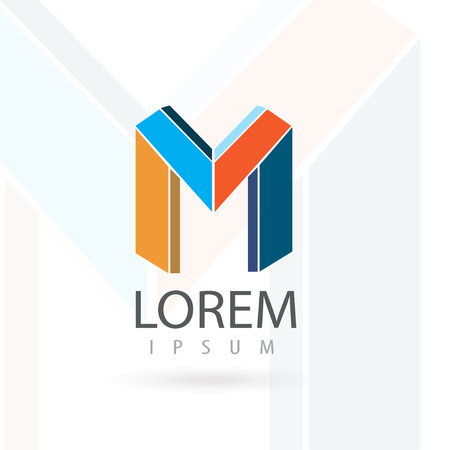 Abstract font icon, letter M. Creative geometric design shape for your company. Trendy business concept. Vector illustration.のイラスト素材