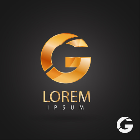 Golden logo design, letter g. Creative metallic vector icon. Trendy business elements.のイラスト素材